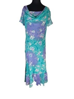 Teal & Lavender Floral Cowl Neck Slip Maxi Dress